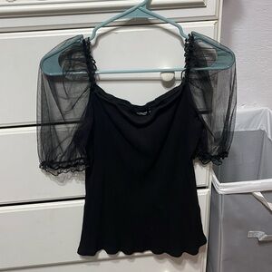 shein black mesh puff sleeve top